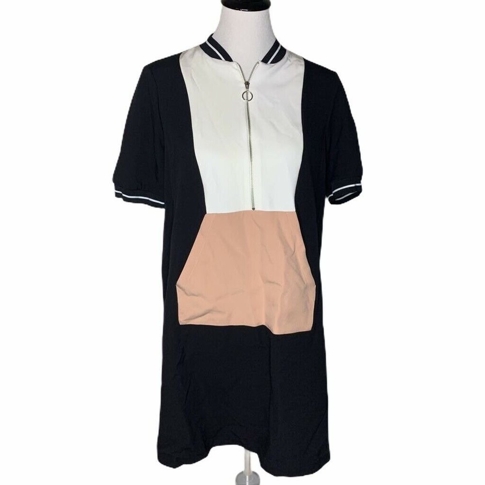 Zara Tunic Black White Beige Color Block Dress M